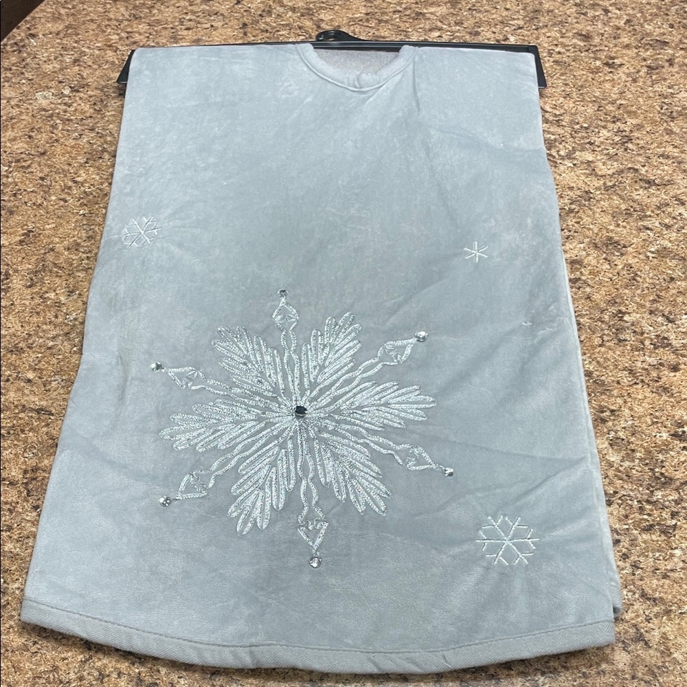 NEW Gray Velvet Embroidered Tree Skirt